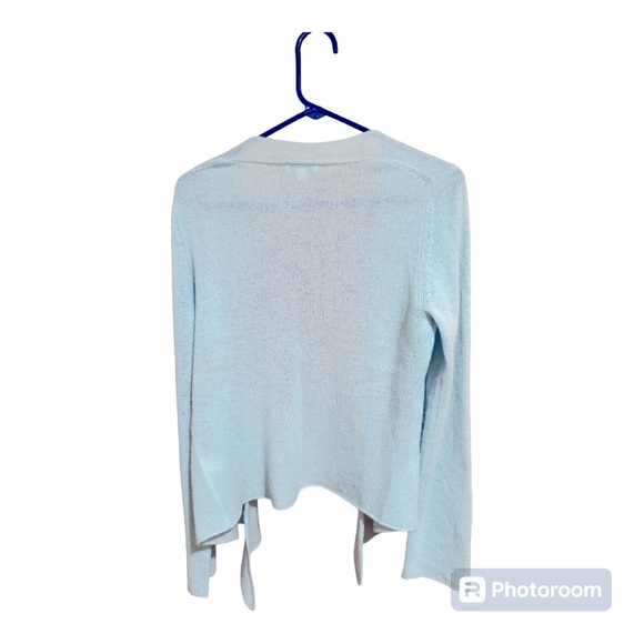 Garnet Hill 100% Cashmere Baby Blue Tie Front Cardigan Women’s Size Large. - Picture 4 of 6